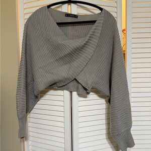 Gray Crop Top Knit Sweater